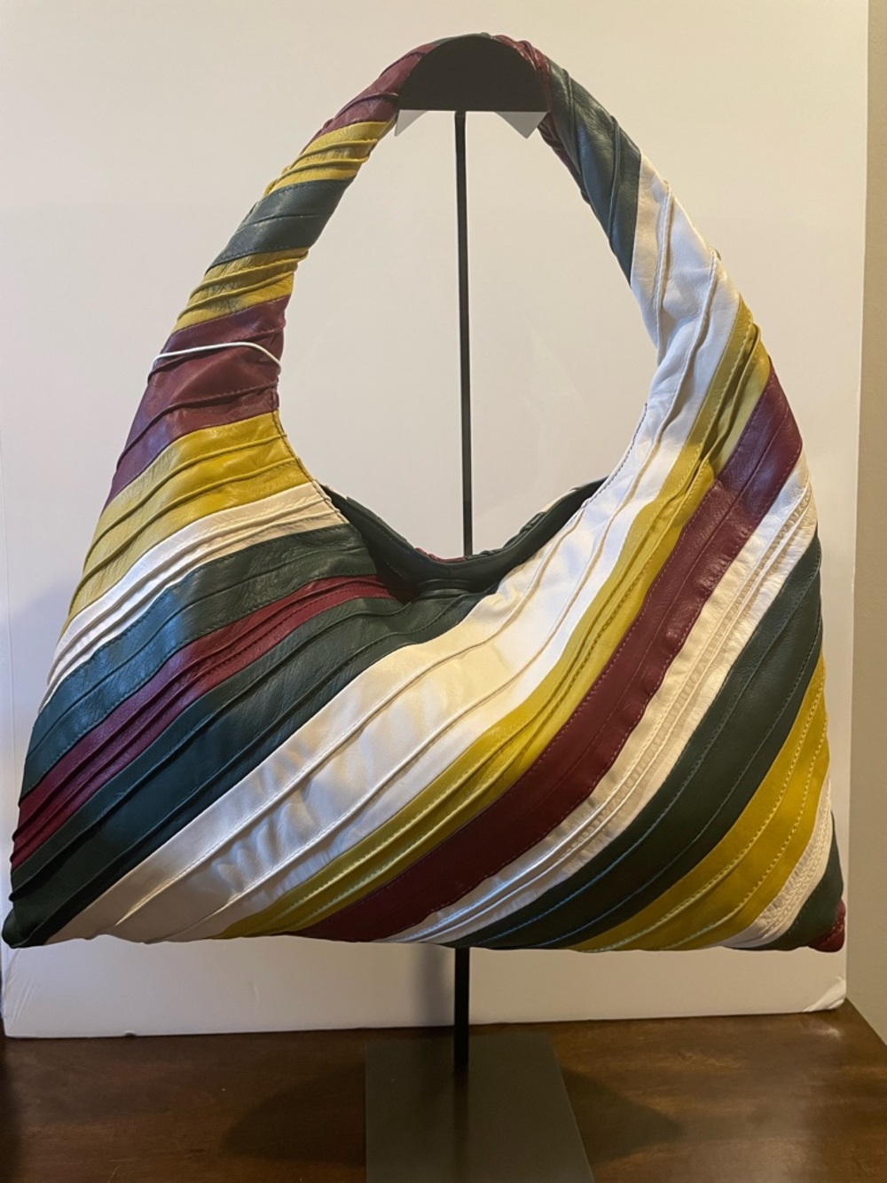 Walter Baker Striped Leather Hobo Bag in Green, White & Burgundy - Picture 9 of 9